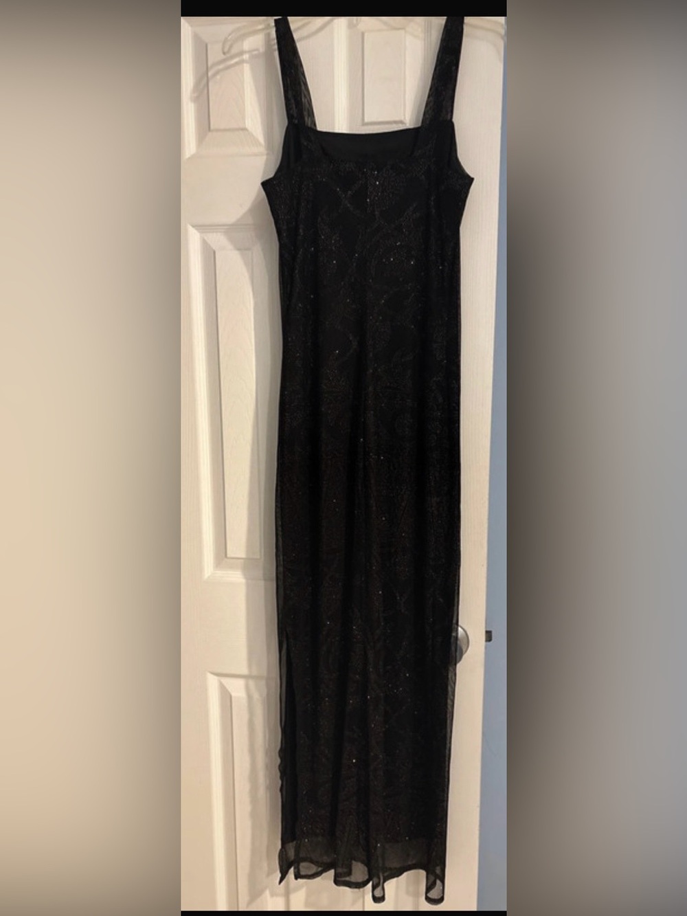 Elegant Black Sparkle Maxi Dress - Sleek Slip Silhouette- Vintage- Dark Romantic